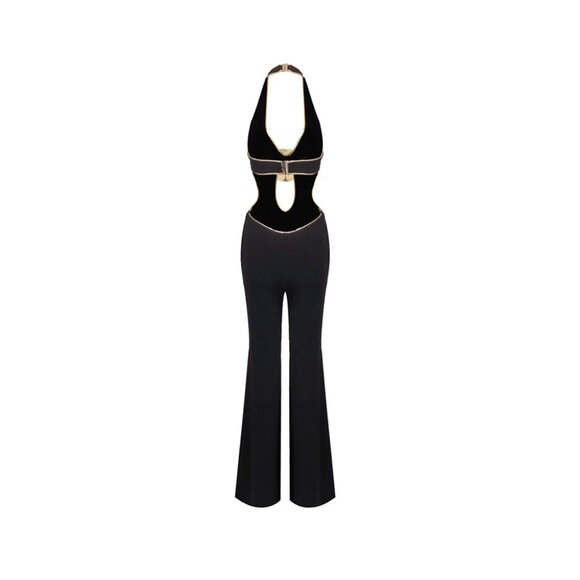 Night Novas "Kanako" Halter Backless Jumpsuit with Flower Detail - Picture 5 of 5